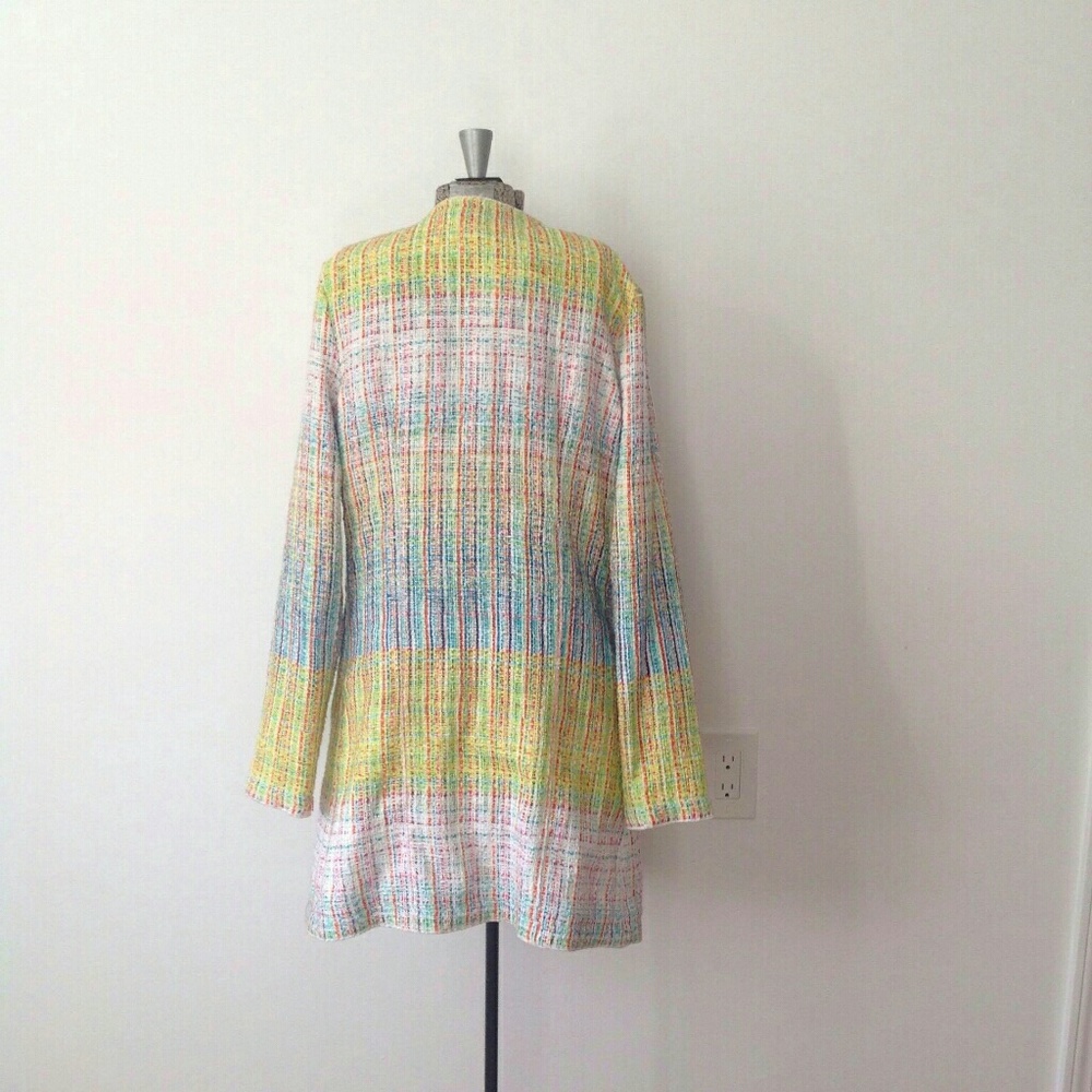 BLONDE No.8 STOCKHOLM Tweed Long Blazer Neon Trim Yellow Blue M Coat - Picture 8 of 16